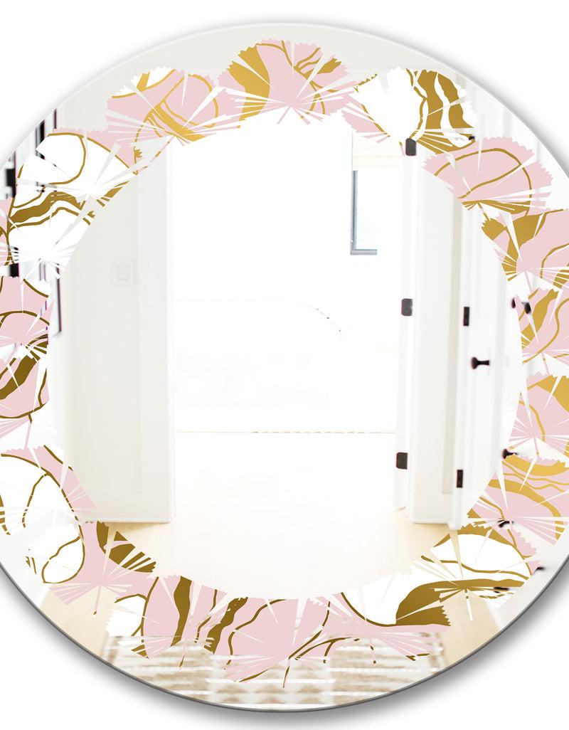 DesignQ Golden Marble II - Modern Round Or Oval Wall Mirror - Leaves