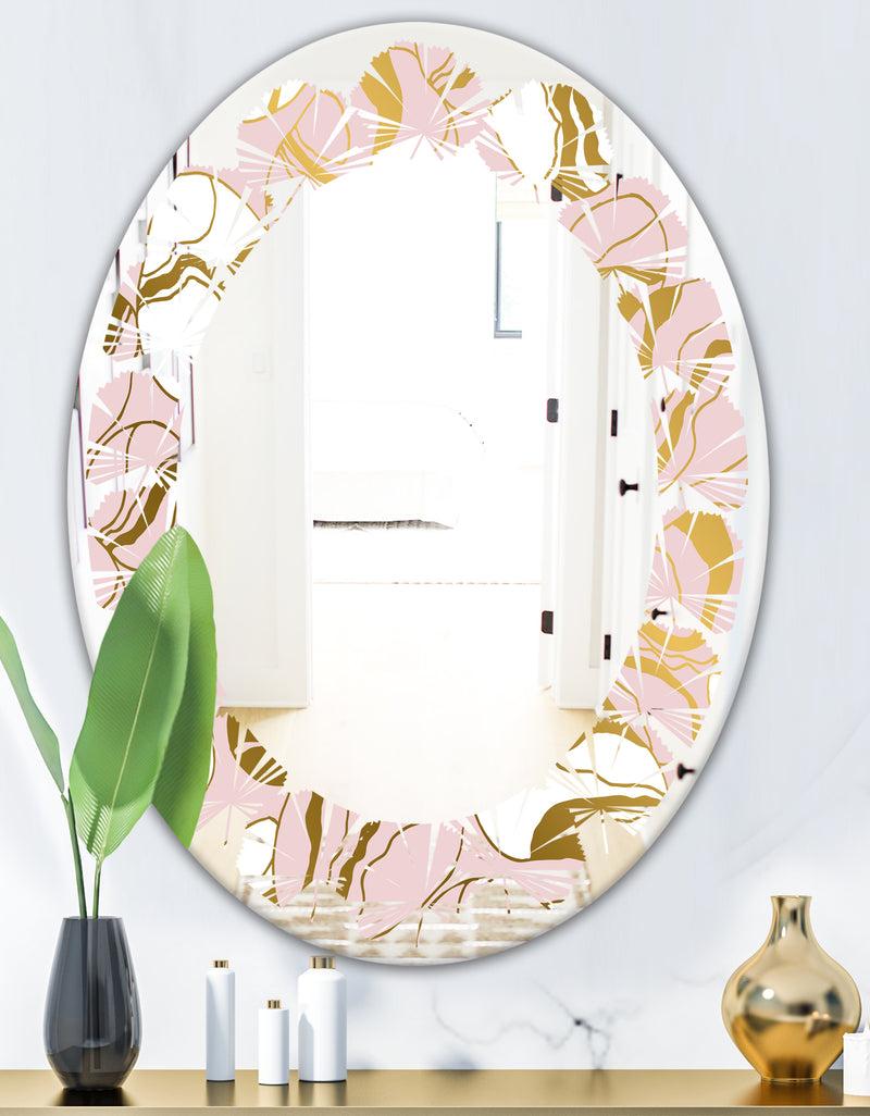 DesignQ Golden Marble II - Modern Round Or Oval Wall Mirror - Leaves