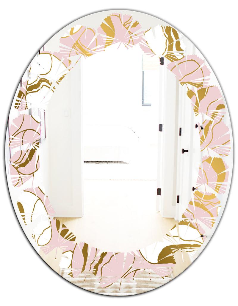DesignQ Golden Marble II - Modern Round Or Oval Wall Mirror - Leaves