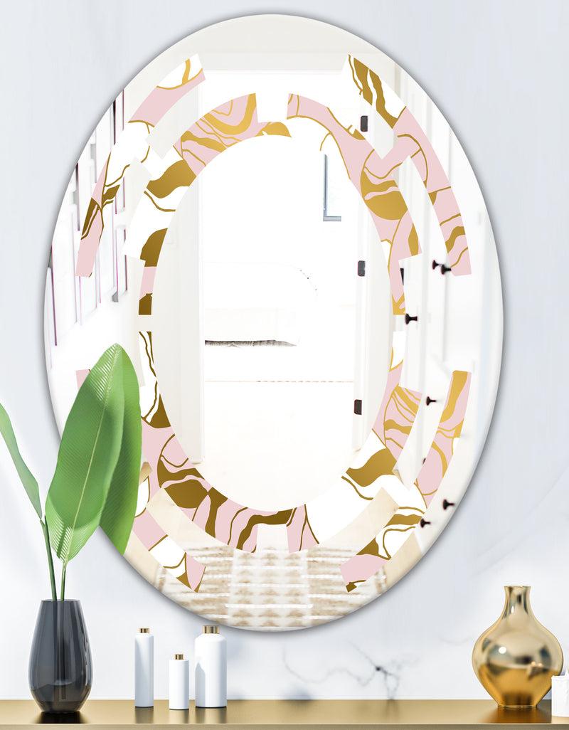 DesignQ Golden Marble II - Modern Round Or Oval Wall Mirror - Space