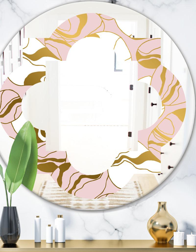 DesignQ Golden Marble II - Modern Round or Oval Wall Mirror - Quatrefoil