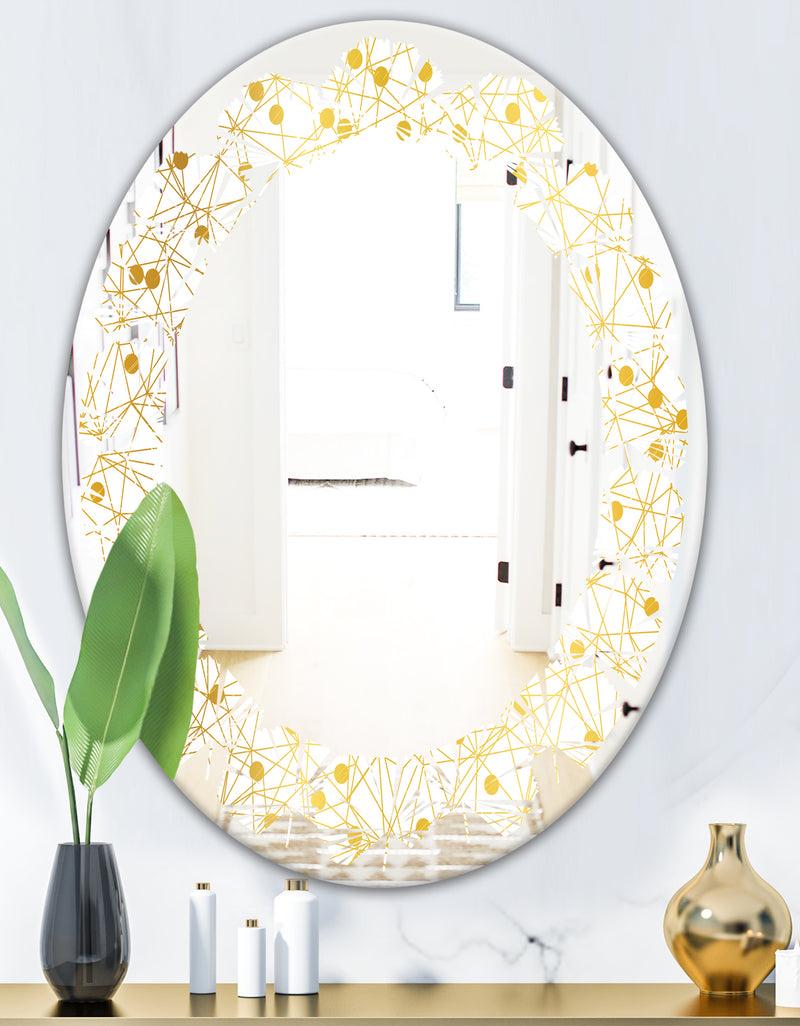 DesignQ Golden Maze II - Modern Round Or Oval Wall Mirror - Leaves