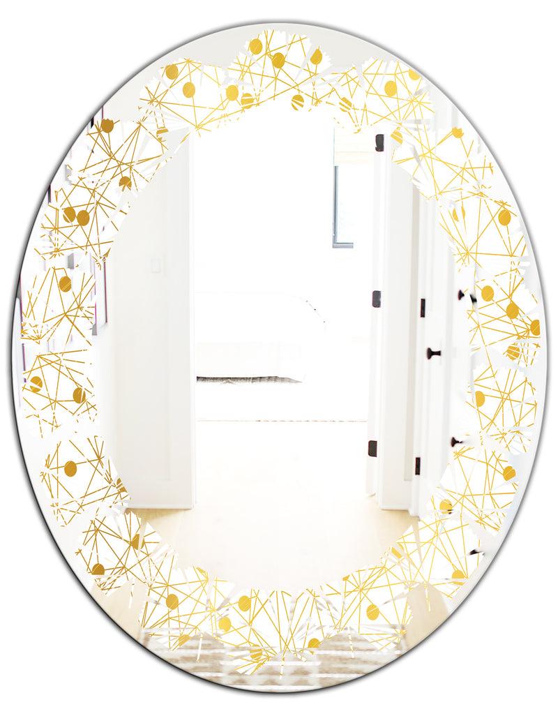 DesignQ Golden Maze II - Modern Round Or Oval Wall Mirror - Leaves