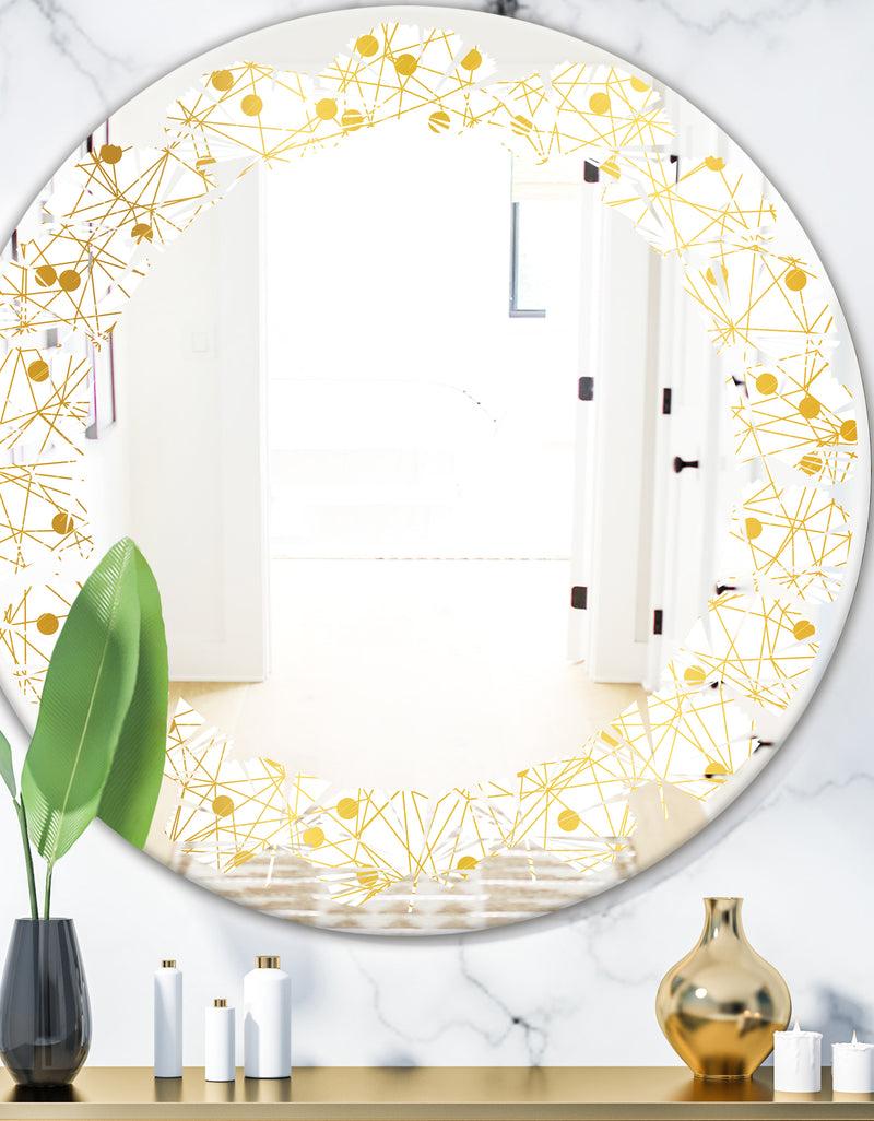 DesignQ Golden Maze II - Modern Round or Oval Wall Mirror - Leaves