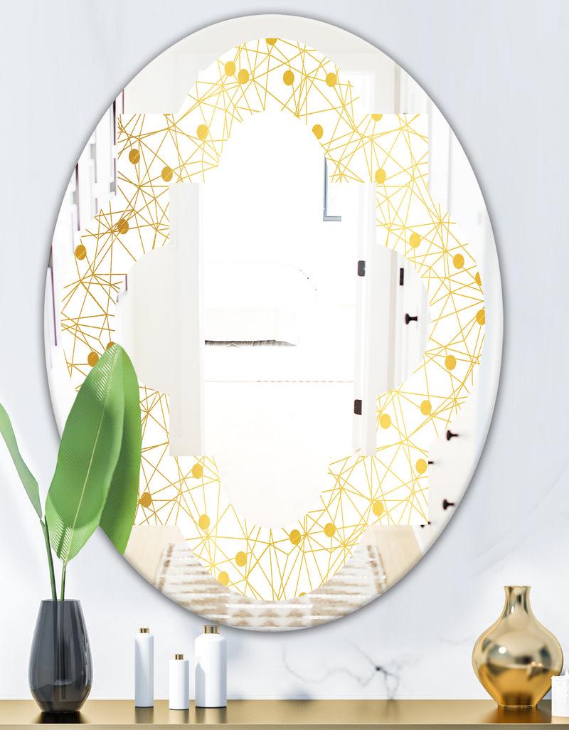 DesignQ Golden Maze II - Modern Round Or Oval Wall Mirror - Quatrefoil