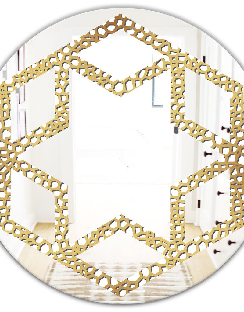DesignQ Golden Maze - Modern Round Or Oval Wall Mirror - Hexagon Star