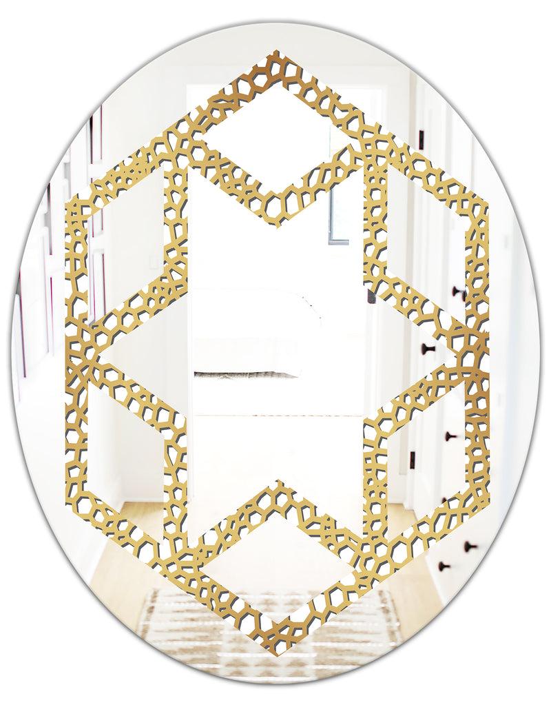 DesignQ Golden Maze - Modern Round Or Oval Wall Mirror - Hexagon Star