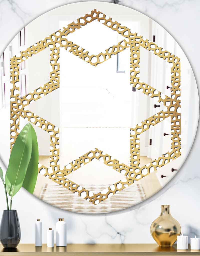 DesignQ Golden Maze - Modern Round or Oval Wall Mirror - Hexagon Star