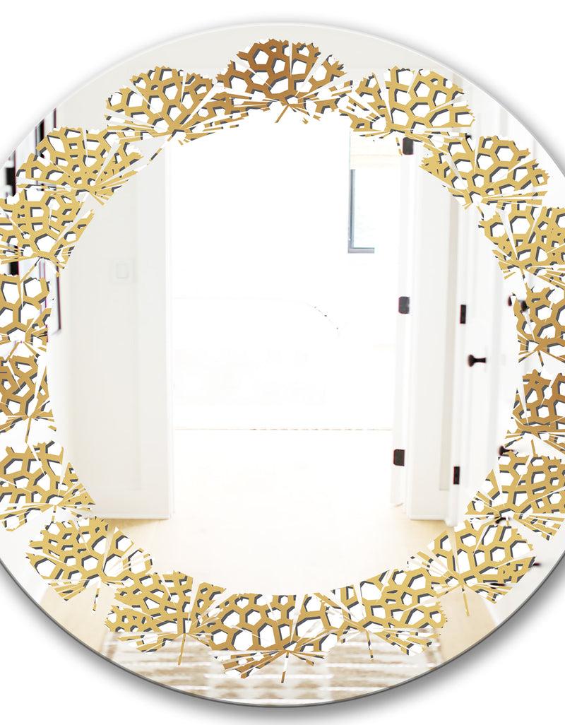 DesignQ Golden Maze - Modern Round Or Oval Wall Mirror - Leaves