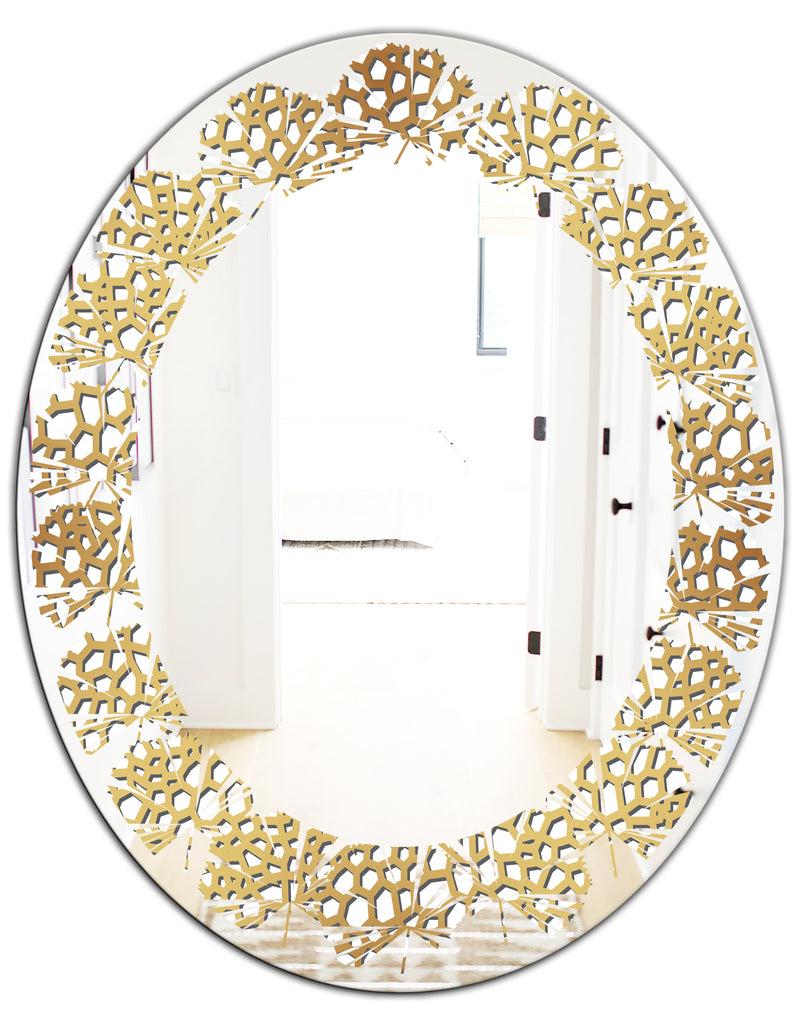 DesignQ Golden Maze - Modern Round Or Oval Wall Mirror - Leaves
