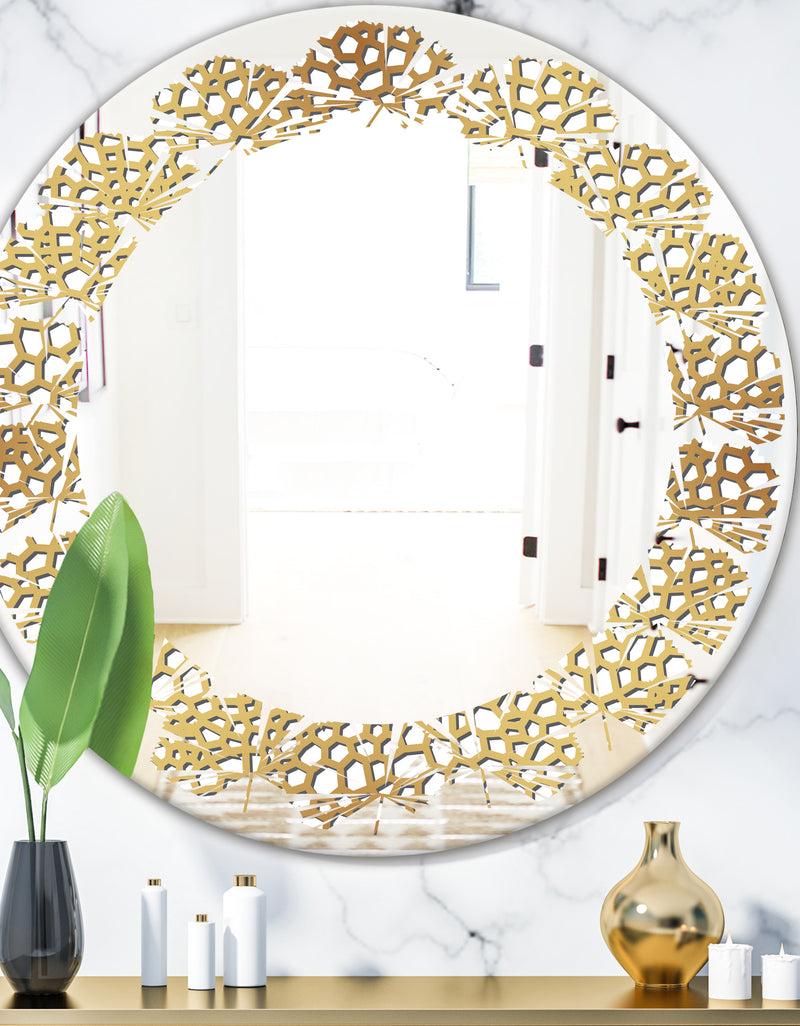 DesignQ Golden Maze - Modern Round or Oval Wall Mirror - Leaves