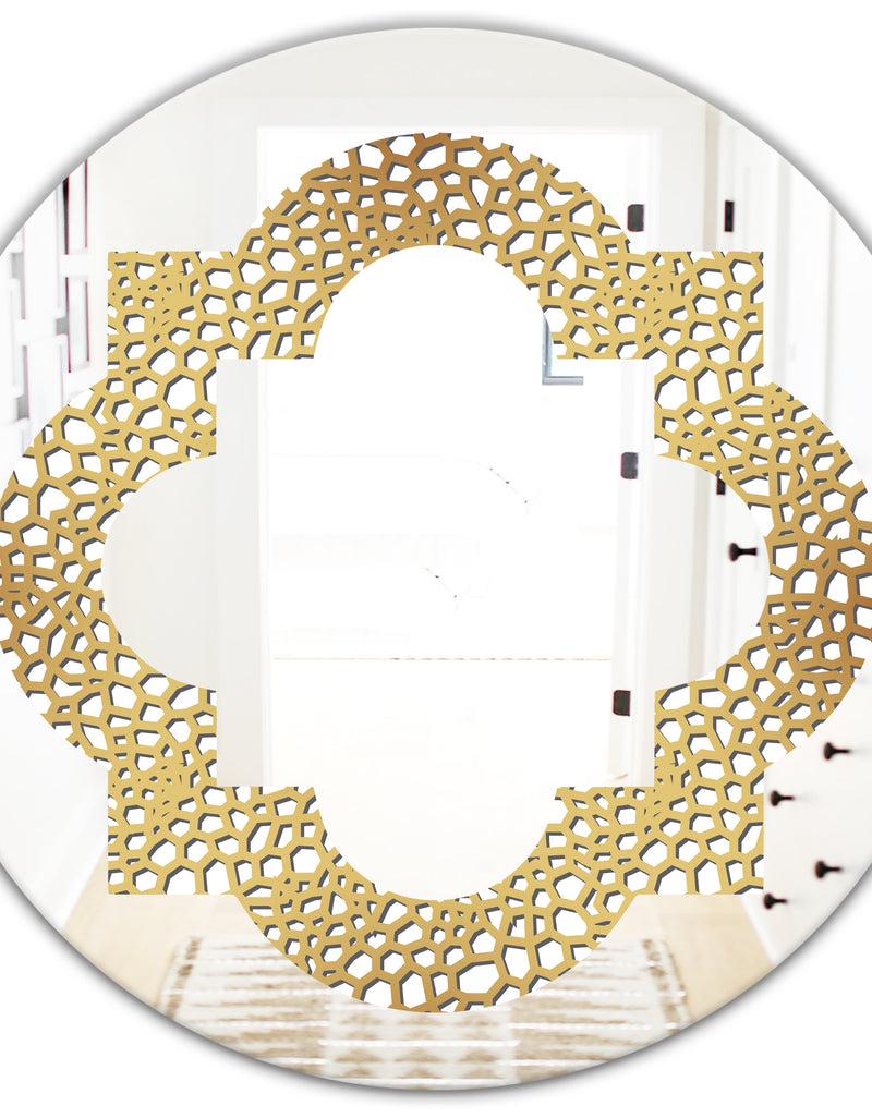 DesignQ Golden Maze - Modern Round Or Oval Wall Mirror - Quatrefoil