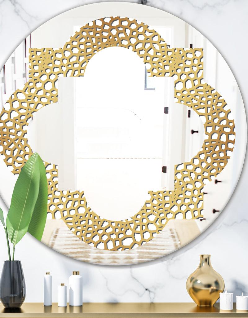 DesignQ Golden Maze - Modern Round or Oval Wall Mirror - Quatrefoil