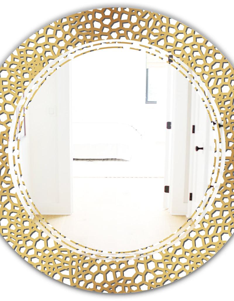 DesignQ Golden Maze - Modern Round Or Oval Wall Mirror - Triple C
