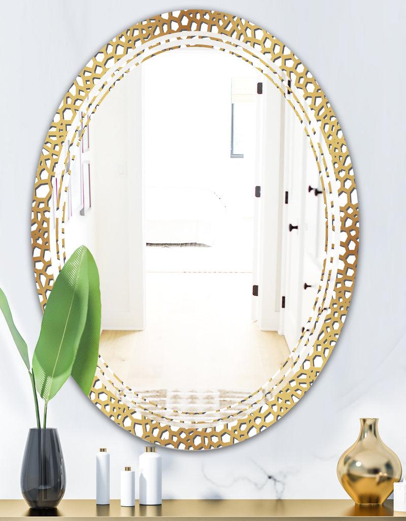 DesignQ Golden Maze - Modern Round Or Oval Wall Mirror - Triple C