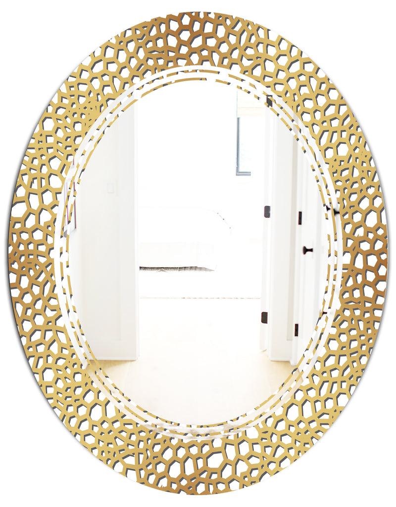 DesignQ Golden Maze - Modern Round Or Oval Wall Mirror - Triple C