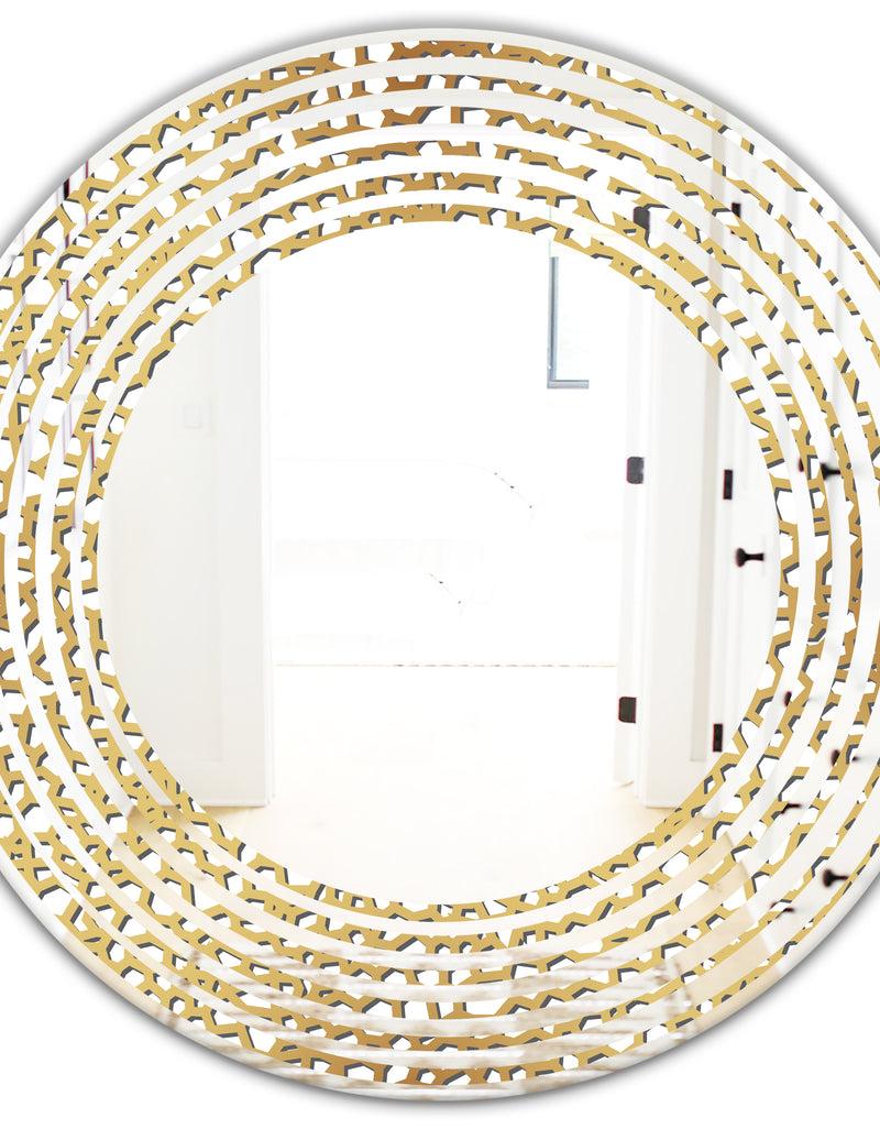 DesignQ Golden Maze - Modern Round Or Oval Wall Mirror - Wave
