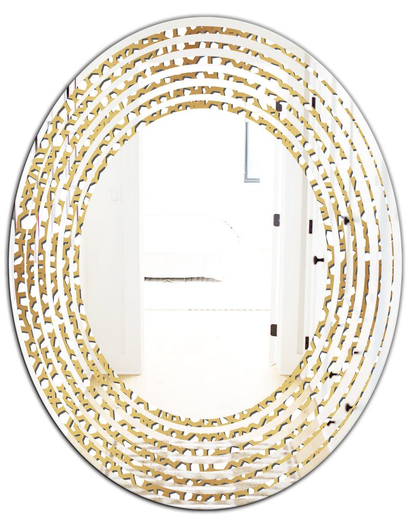 DesignQ Golden Maze - Modern Round Or Oval Wall Mirror - Wave