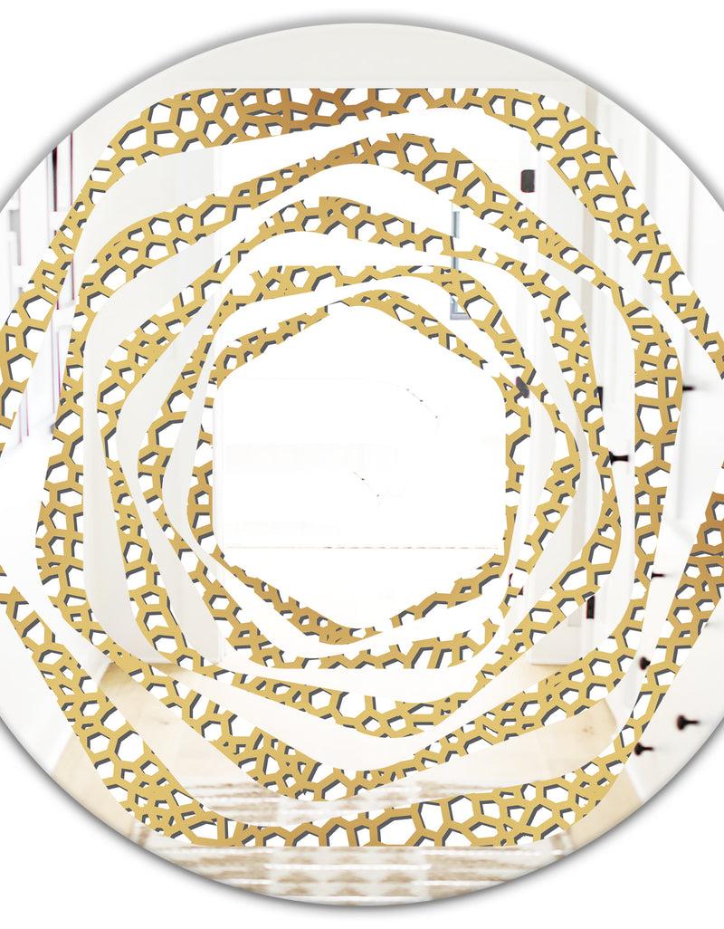DesignQ Golden Maze - Modern Round Or Oval Wall Mirror - Whirl