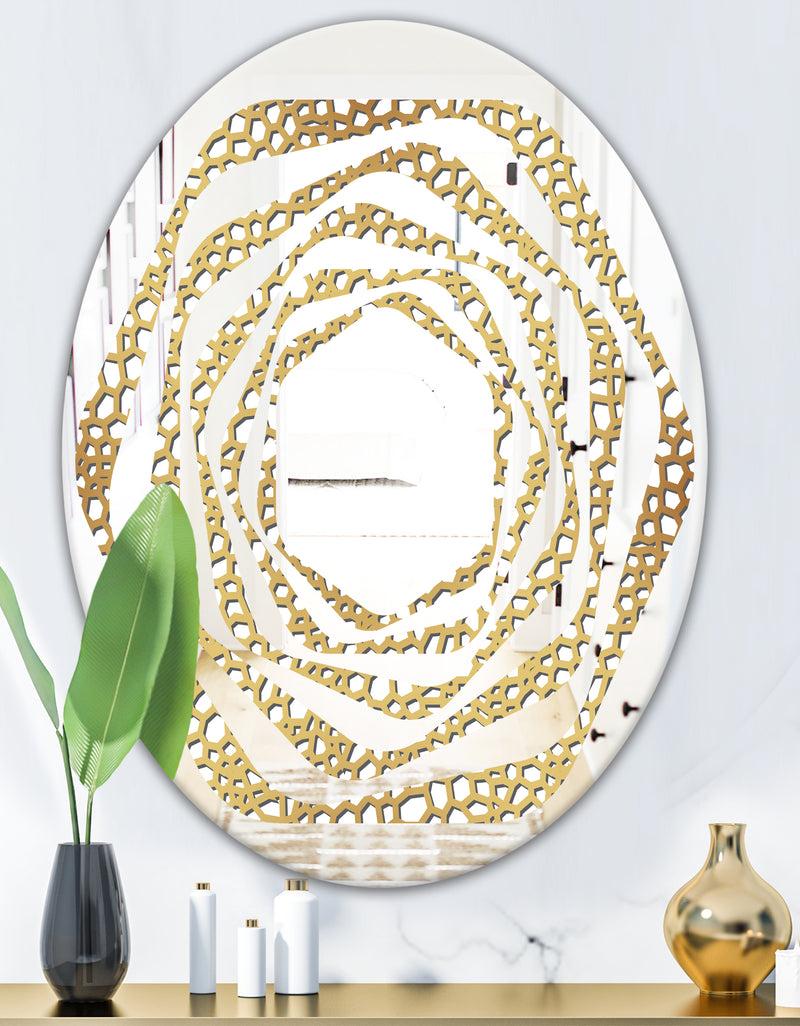 DesignQ Golden Maze - Modern Round Or Oval Wall Mirror - Whirl