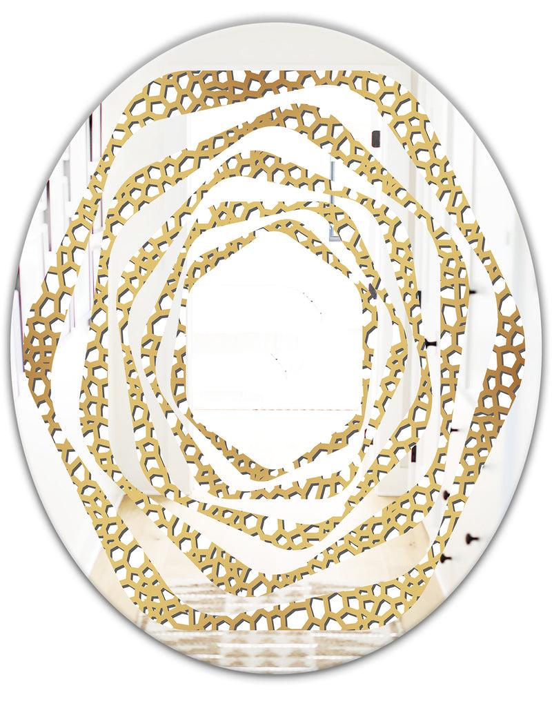 DesignQ Golden Maze - Modern Round Or Oval Wall Mirror - Whirl