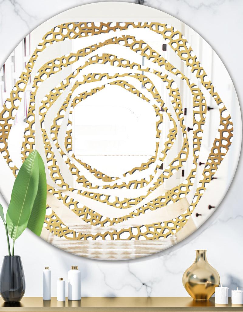 DesignQ Golden Maze - Modern Round or Oval Wall Mirror - Whirl