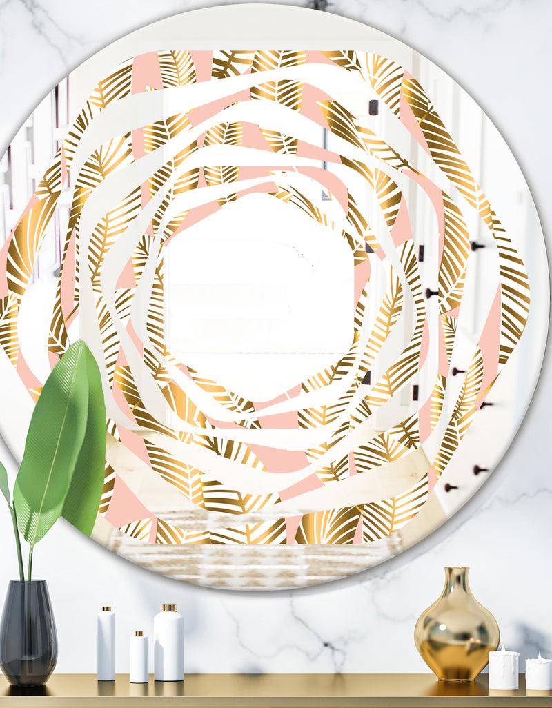 DesignQ Golden Palm Leaves I - Modern Round or Oval Wall Mirror - Whirl