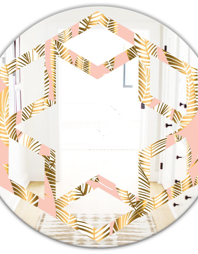 DesignQ Golden Palm Leaves I - Modern Round Or Oval Wall Mirror - Hexagon Star