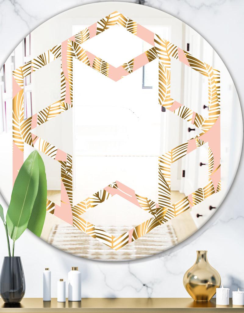 DesignQ Golden Palm Leaves I - Modern Round or Oval Wall Mirror - Hexagon Star