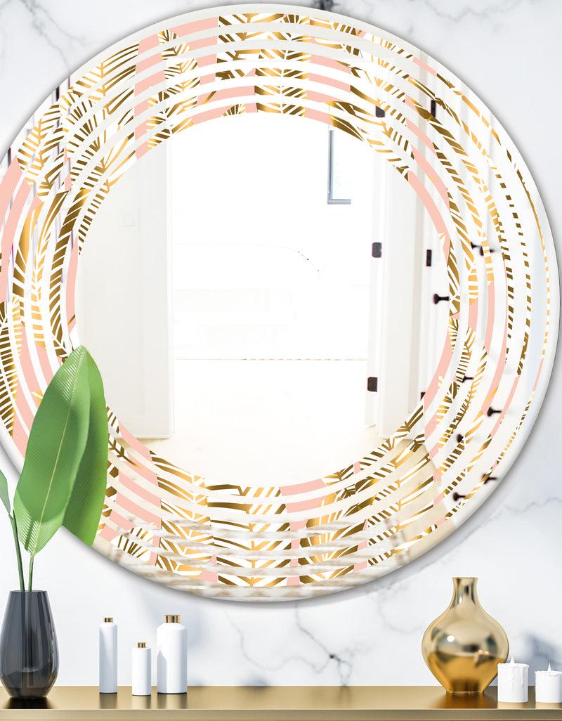 DesignQ Golden Palm Leaves I - Modern Round or Oval Wall Mirror - Wave