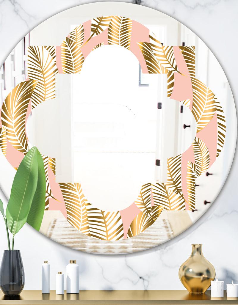 DesignQ Golden Palm Leaves I - Modern Round or Oval Wall Mirror - Quatrefoil