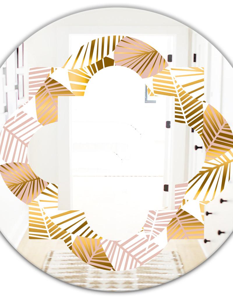 DesignQ Golden Palm Leaves II - Modern Round Or Oval Wall Mirror - Quatrefoil