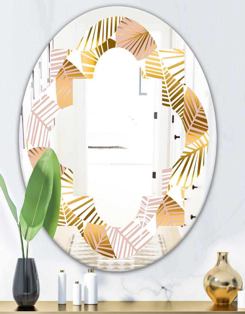 DesignQ Golden Palm Leaves II - Modern Round Or Oval Wall Mirror - Quatrefoil