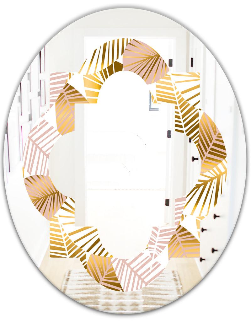 DesignQ Golden Palm Leaves II - Modern Round Or Oval Wall Mirror - Quatrefoil