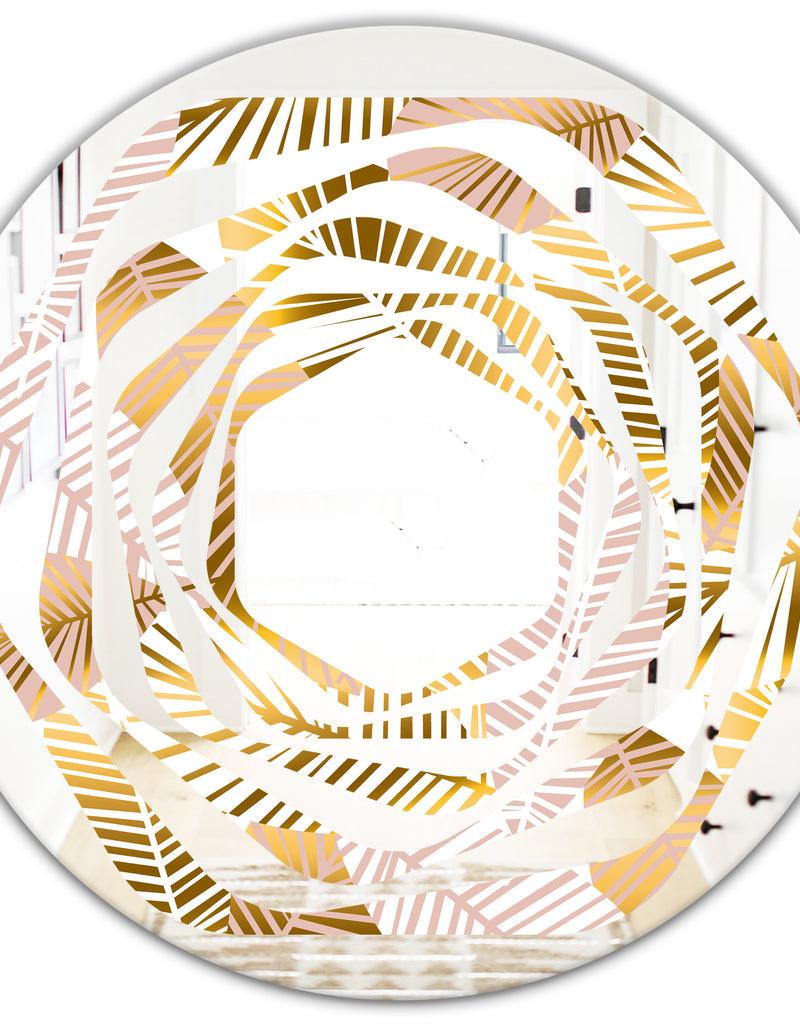 DesignQ Golden Palm Leaves II - Modern Round Or Oval Wall Mirror - Whirl