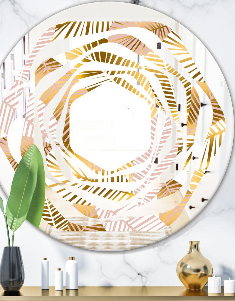 DesignQ Golden Palm Leaves II - Modern Round or Oval Wall Mirror - Whirl
