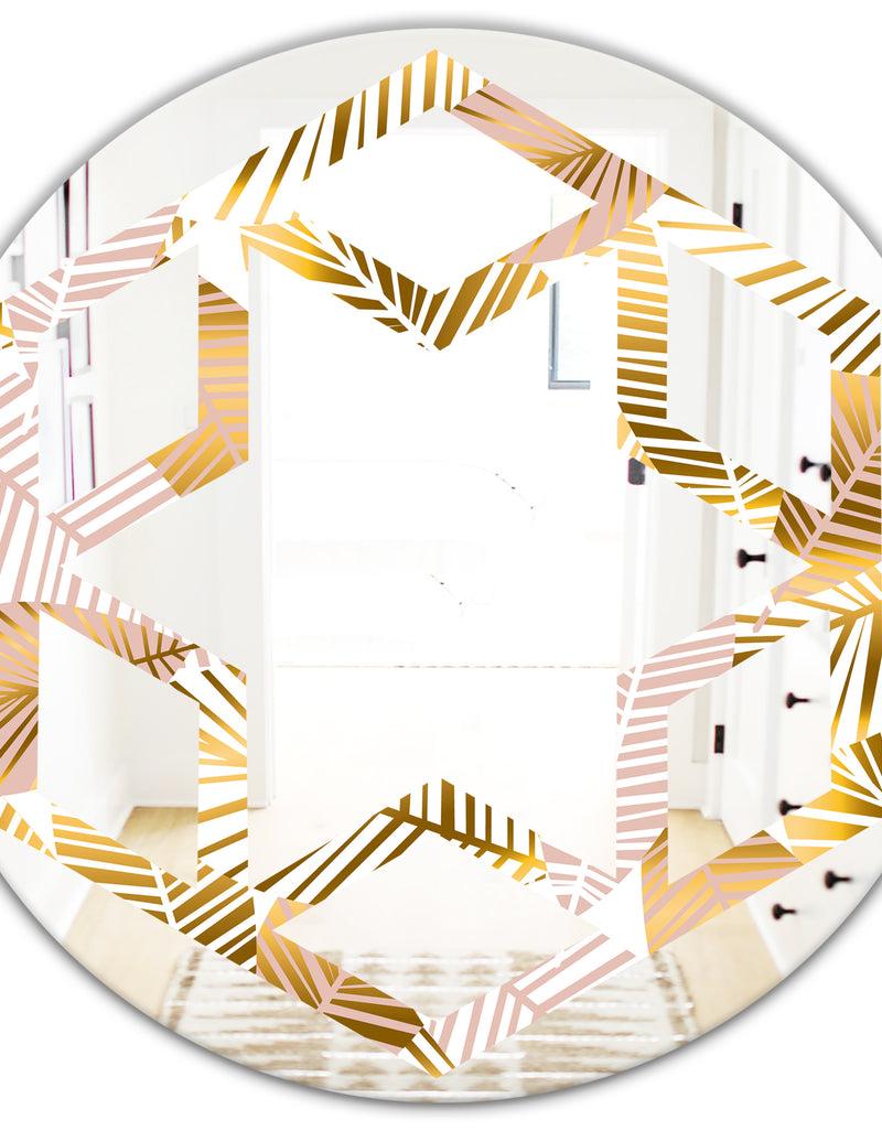 DesignQ Golden Palm Leaves II - Modern Round Or Oval Wall Mirror - Hexagon Star