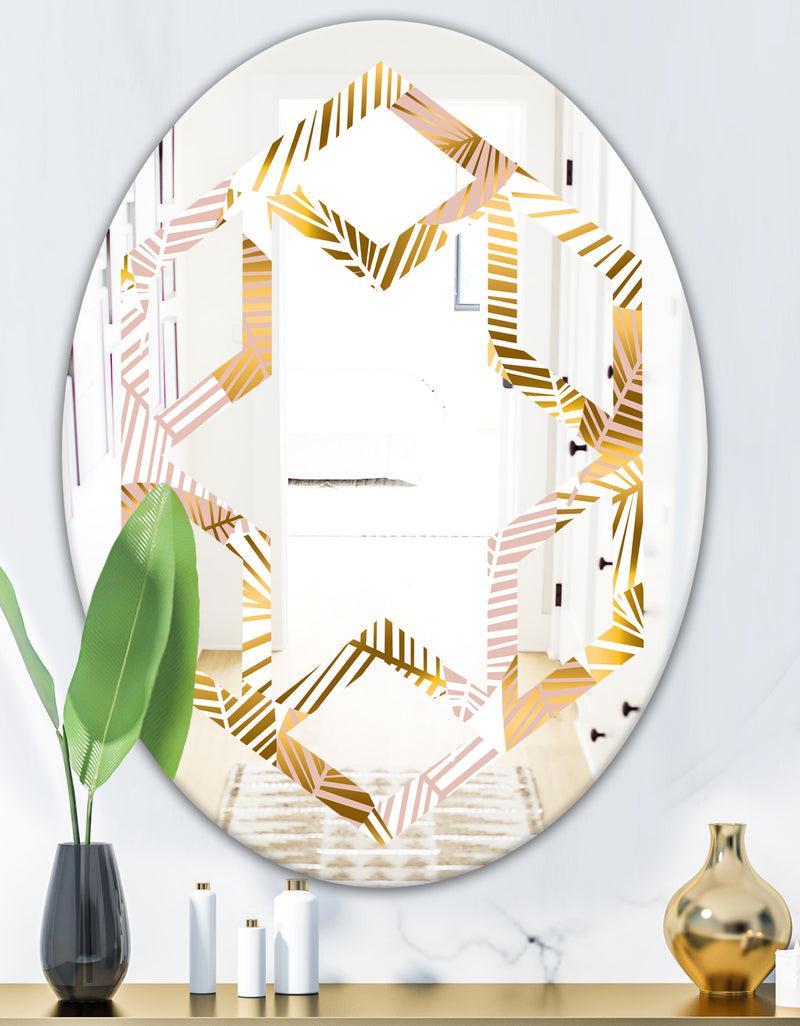 DesignQ Golden Palm Leaves II - Modern Round Or Oval Wall Mirror - Hexagon Star