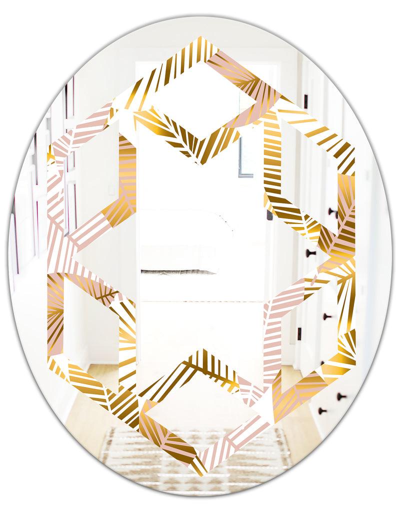 DesignQ Golden Palm Leaves II - Modern Round Or Oval Wall Mirror - Hexagon Star
