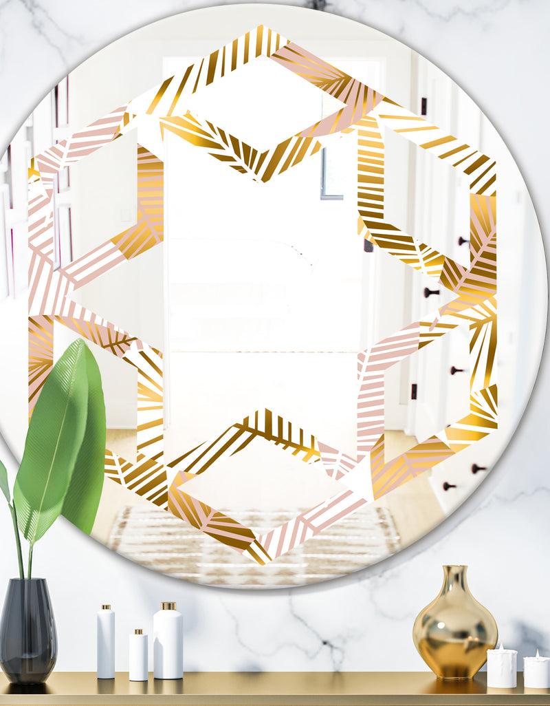 DesignQ Golden Palm Leaves II - Modern Round or Oval Wall Mirror - Hexagon Star