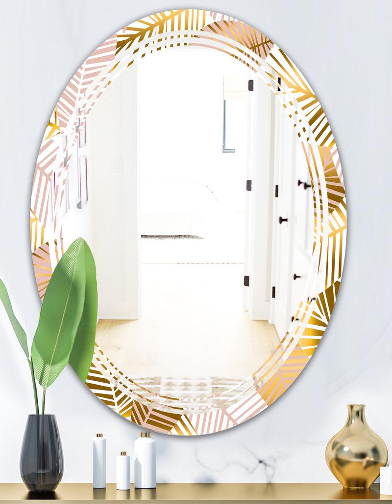 DesignQ Golden Palm Leaves II - Modern Round Or Oval Wall Mirror - Triple C