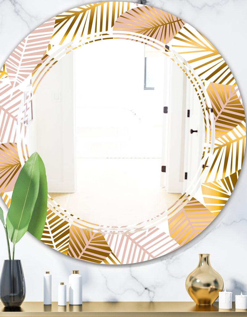 DesignQ Golden Palm Leaves II - Modern Round or Oval Wall Mirror - Triple C