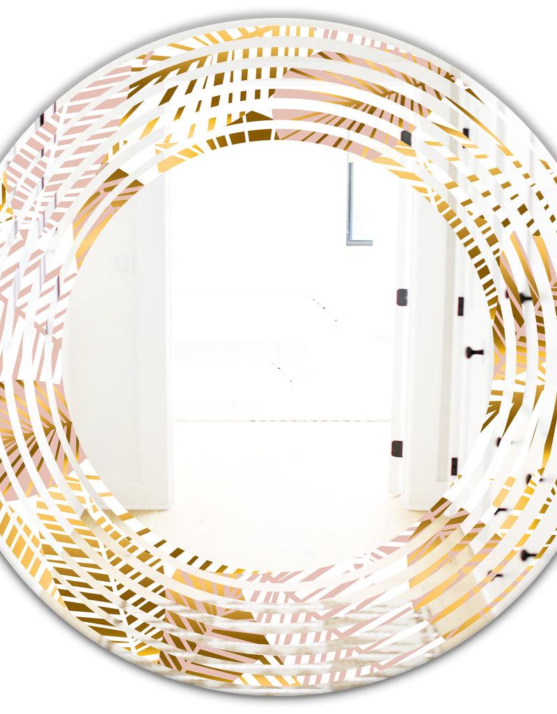 DesignQ Golden Palm Leaves II - Modern Round Or Oval Wall Mirror - Wave