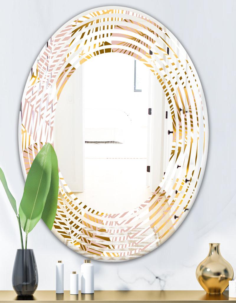 DesignQ Golden Palm Leaves II - Modern Round Or Oval Wall Mirror - Wave