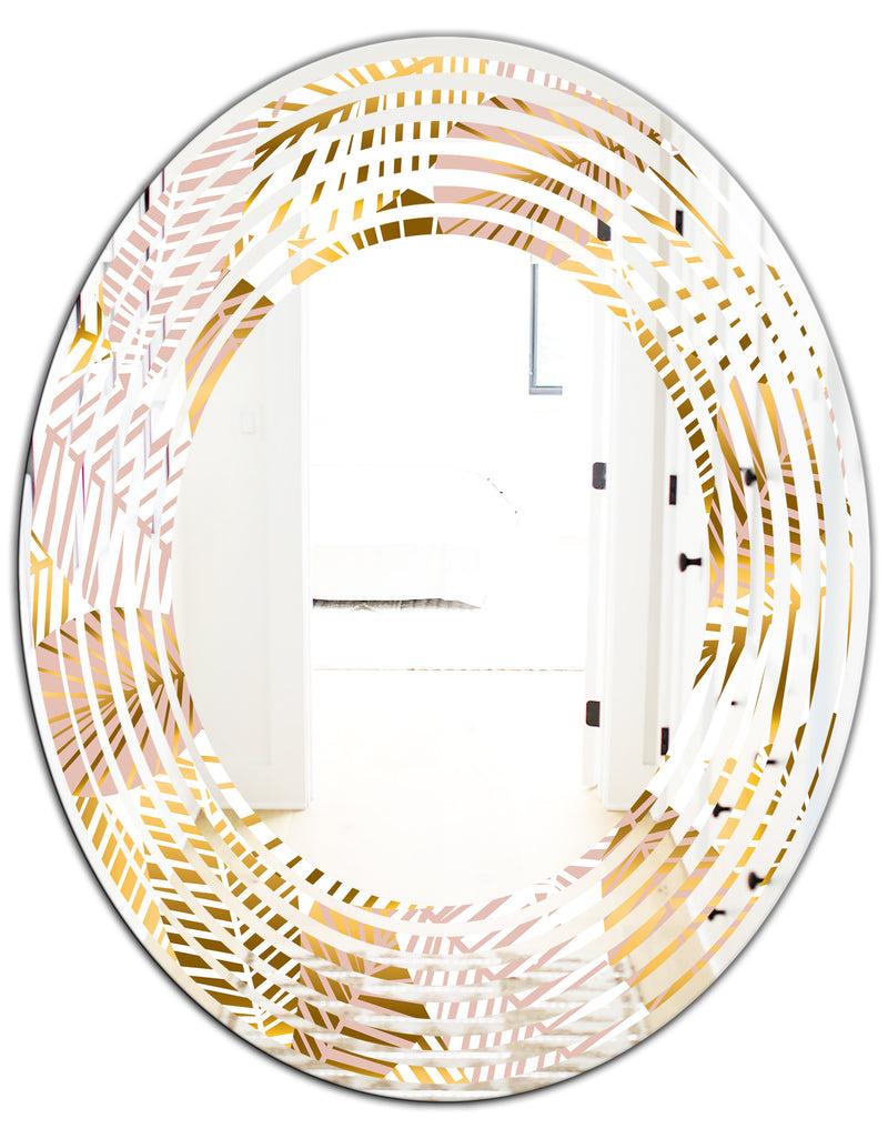 DesignQ Golden Palm Leaves II - Modern Round Or Oval Wall Mirror - Wave