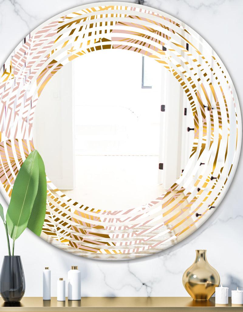 DesignQ Golden Palm Leaves II - Modern Round or Oval Wall Mirror - Wave