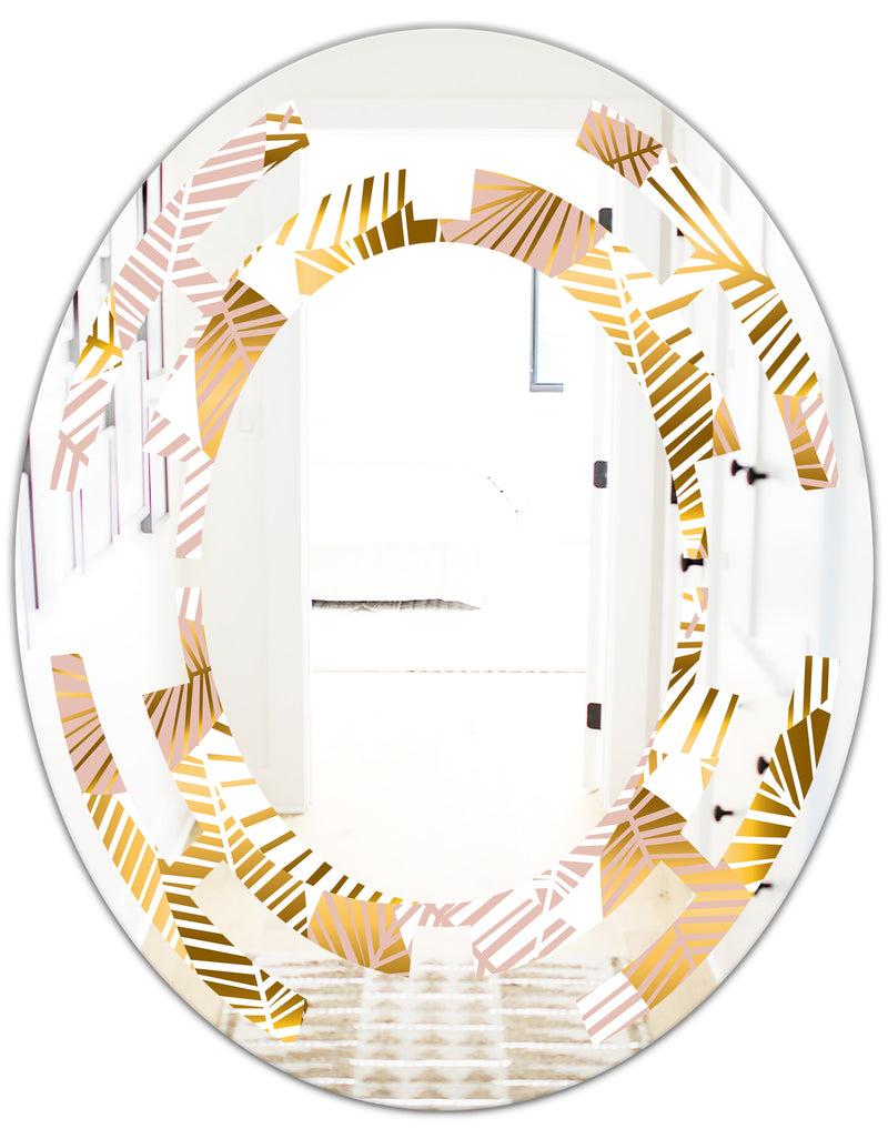 DesignQ Golden Palm Leaves II - Modern Round Or Oval Wall Mirror - Space