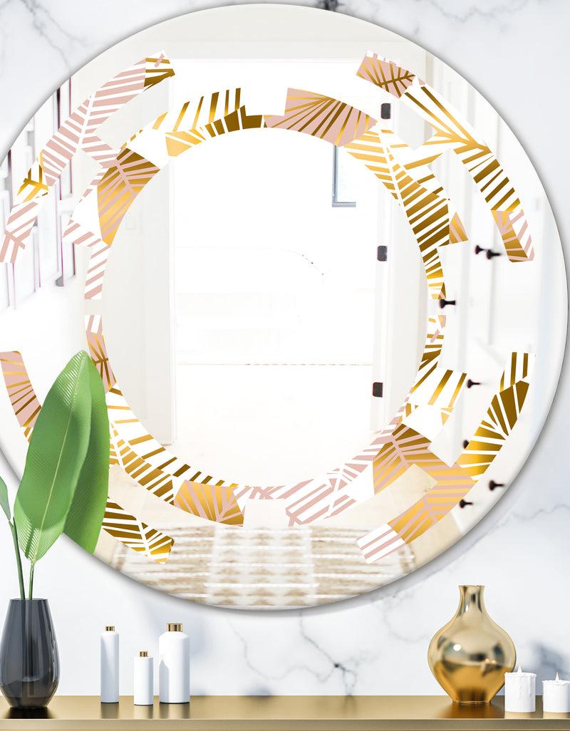 DesignQ Golden Palm Leaves II - Modern Round or Oval Wall Mirror - Space