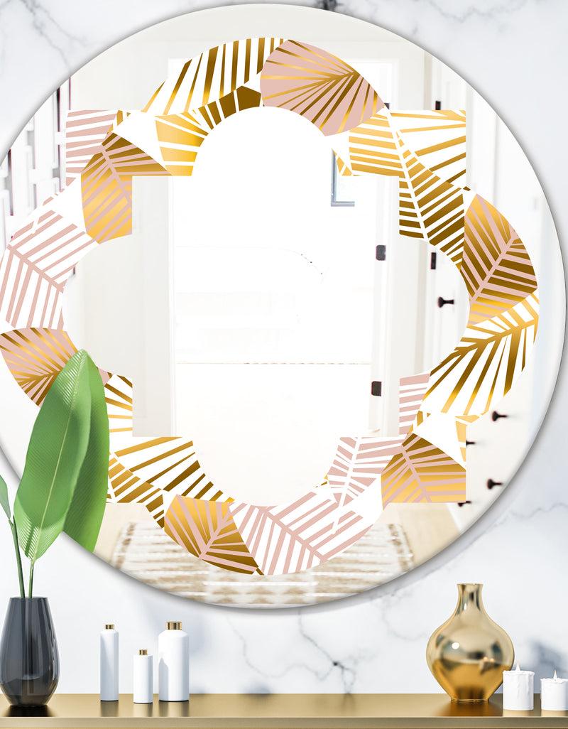 DesignQ Golden Palm Leaves II - Modern Round or Oval Wall Mirror - Quatrefoil
