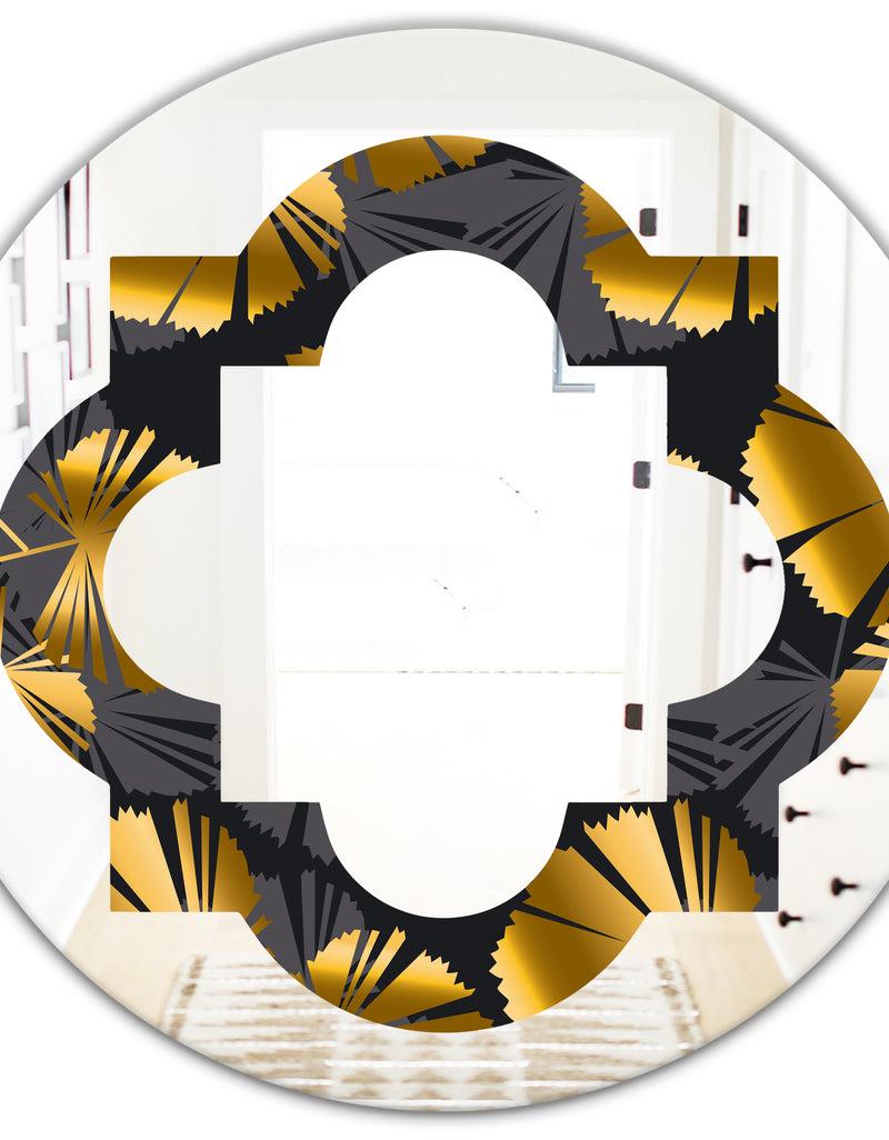 DesignQ Golden Palm Leaves III - Modern Round Or Oval Wall Mirror - Quatrefoil